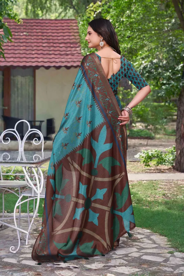 FLUIT_LESVETEMENTS_Floral_Print_Bollywood_Cotton_Blend_Saree_with_Unstitched_Blouse_(Light_Blue)