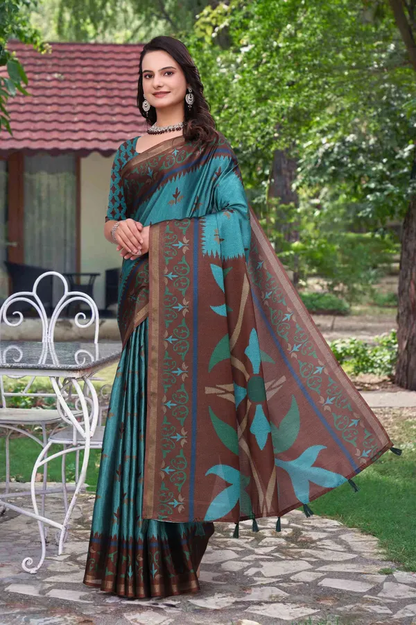 FLUIT_LESVETEMENTS_Floral_Print_Bollywood_Cotton_Blend_Saree_with_Unstitched_Blouse_(Light_Blue)
