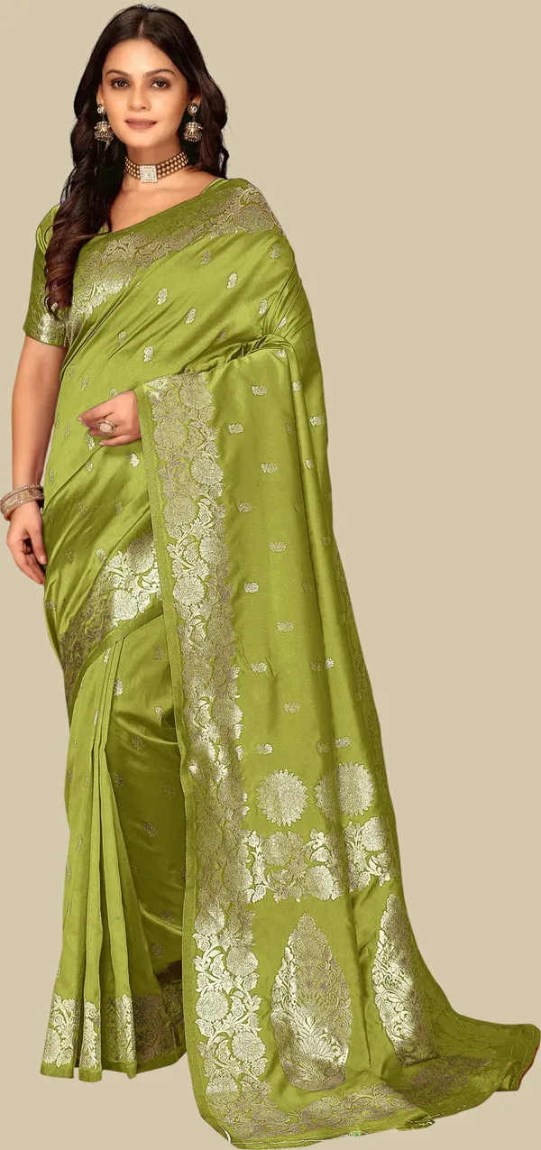 Fluit_Lesvetements_Floral_Print_Banarasi_Silk_Saree_With_Unstitched_Blouse_Light_Green