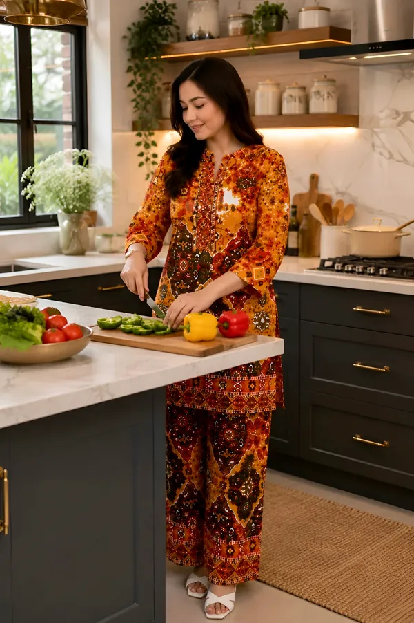 Yellow_Rayon_Ethnic_Printed_Regular_Fit_Kurta_Pant_Set_For_Women