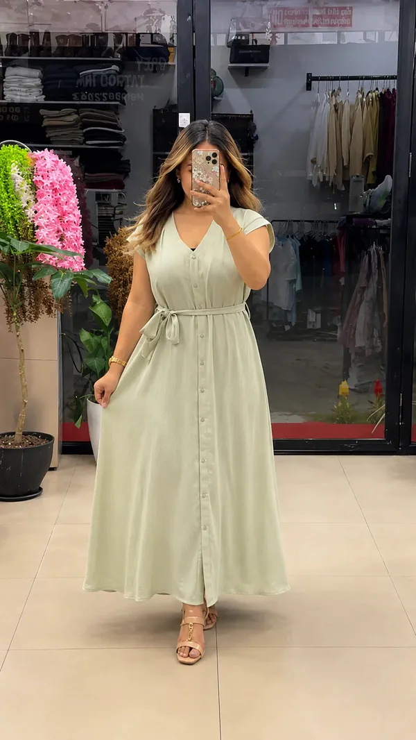 Aashrute_Aahana_Pure_Cotton_Button_Maxi_Dress_Green