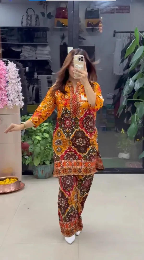 Women_S_Premium_Orange_Ethnic_Printed_Kurta_Pant_Set_Pink