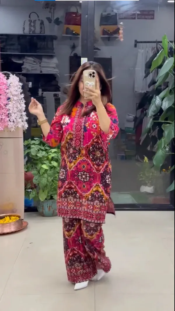 Women_S_Premium_Orange_Ethnic_Printed_Kurta_Pant_Set_Pink