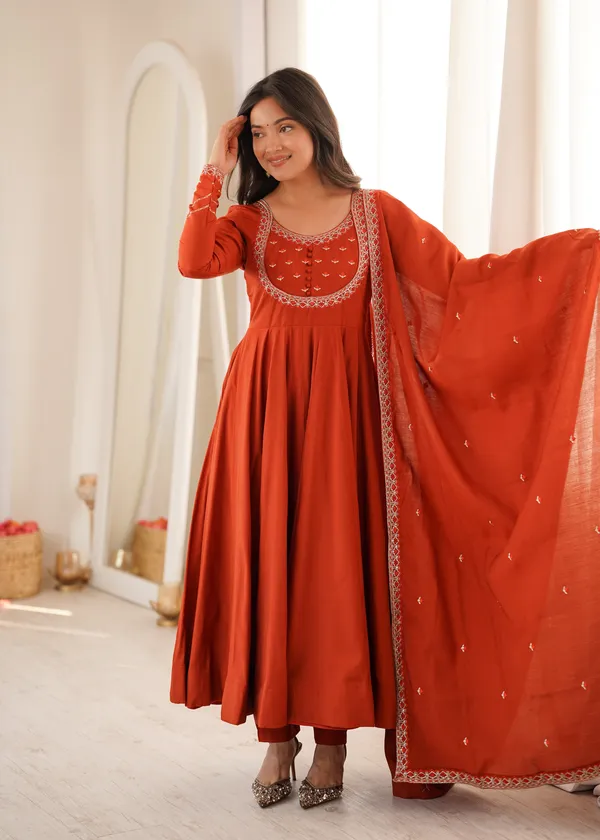 Rust_Orange_Embroidered_Anarkali_Kurta_Set_With_Dupatta