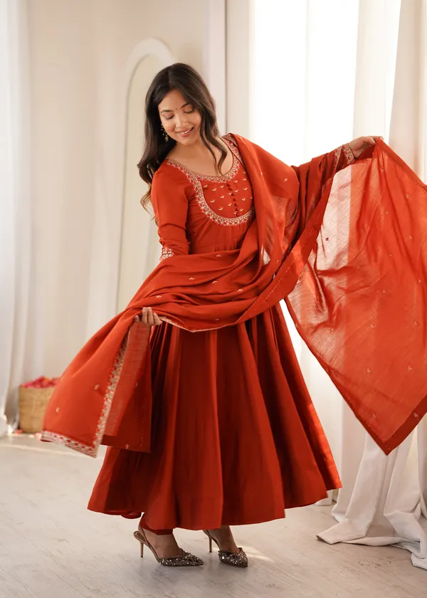 Rust_Orange_Embroidered_Anarkali_Kurta_Set_With_Dupatta