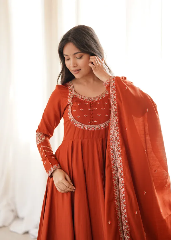 Rust_Orange_Embroidered_Anarkali_Kurta_Set_With_Dupatta