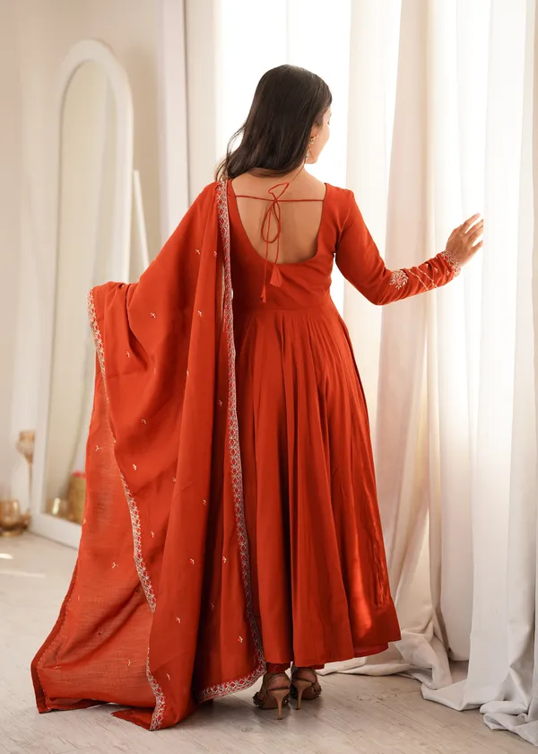Rust_Orange_Embroidered_Anarkali_Kurta_Set_With_Dupatta