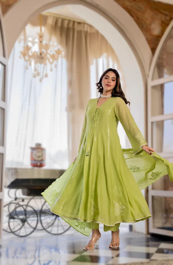 Green_Chanderi_silk_Kurta_set