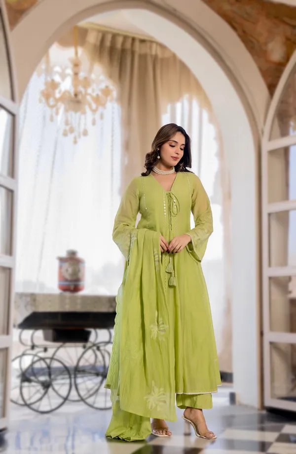 Green_Chanderi_silk_Kurta_set