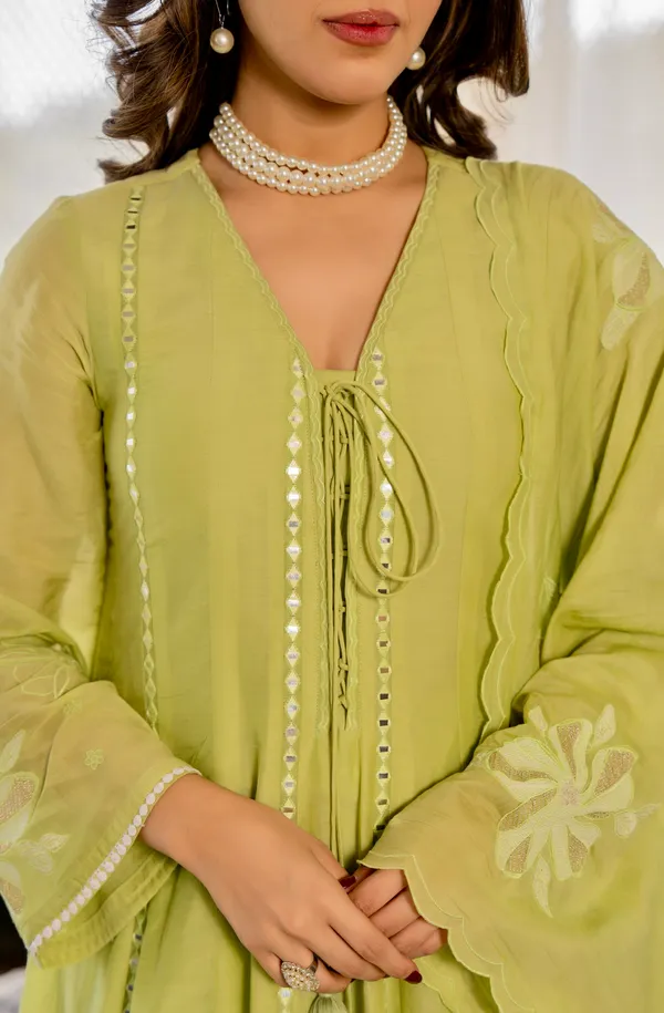 Green_Chanderi_silk_Kurta_set
