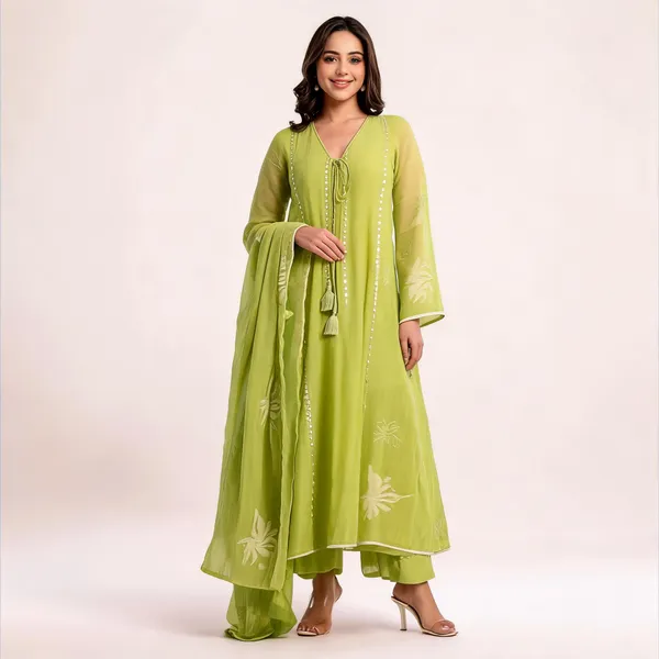 Green_Chanderi_Silk_Straight_Kurta_Set_For_Women