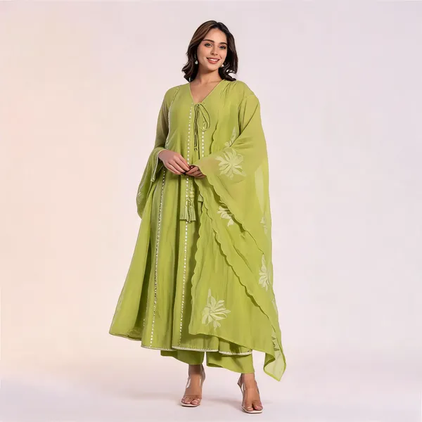 Green_Chanderi_Silk_Straight_Kurta_Set_For_Women