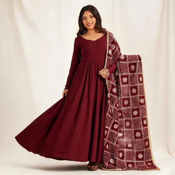 Maroon_Chanderi_Silk_Embroidered_Flared_Anarkali_Suit_Set_For_Women