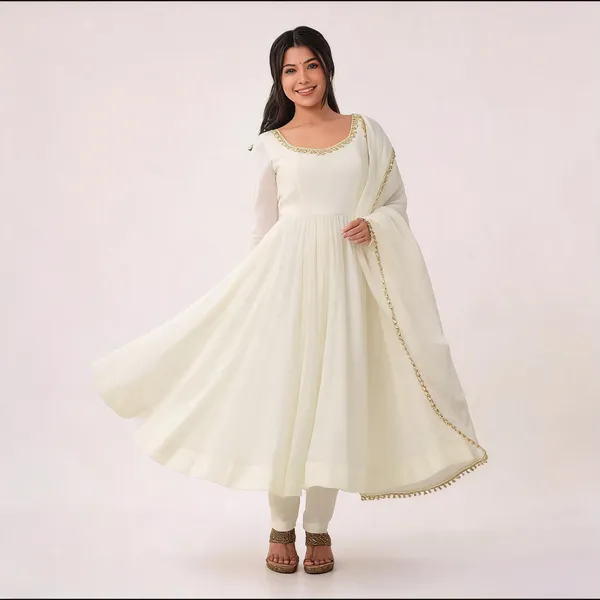 White_Chanderi_Flared_Anarkali_Suit_Set_For_Women