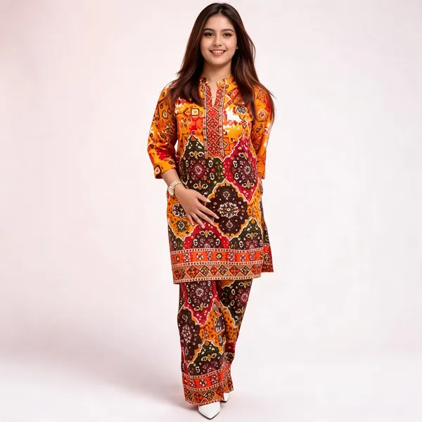 Yellow_Rayon_Ethnic_Printed_Regular_Fit_Kurta_Pant_Set_For_Women