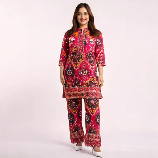 Pink_Rayon_Ethnic_Printed_Regular_Fit_Kurta_Pant_Set_For_Women