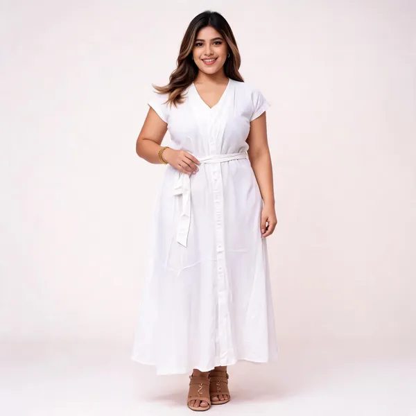 White_Cotton_Button-Down_Maxi_Dress_For_Women