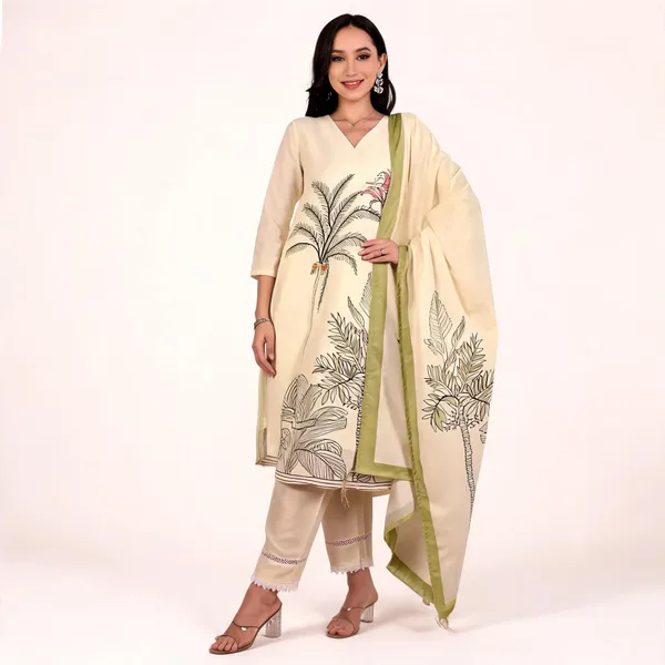 Beige_Botanical_Floral_Printed_Straight_Kurta_Set_For_Women