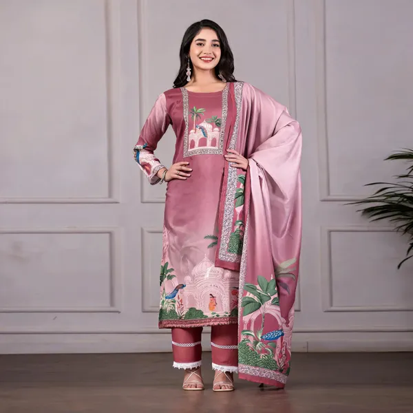 Pink_Mughal_Floral_Printed_Straight_Kurta_Set_For_Women