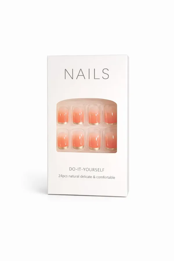 Coral_Sunset_Press_On_Nails_Nude_To_Coral_Gradient_With_Gold_Trim