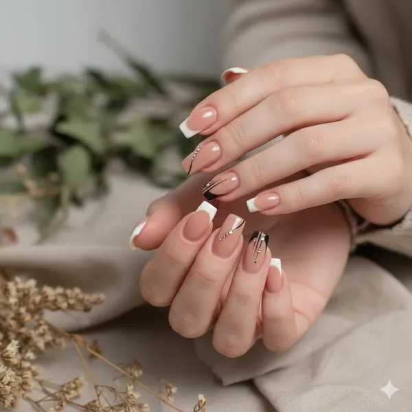 Nude_French_Tip_Press_On_Nails_White_Tips_With_Black_Gold_Line_Accents