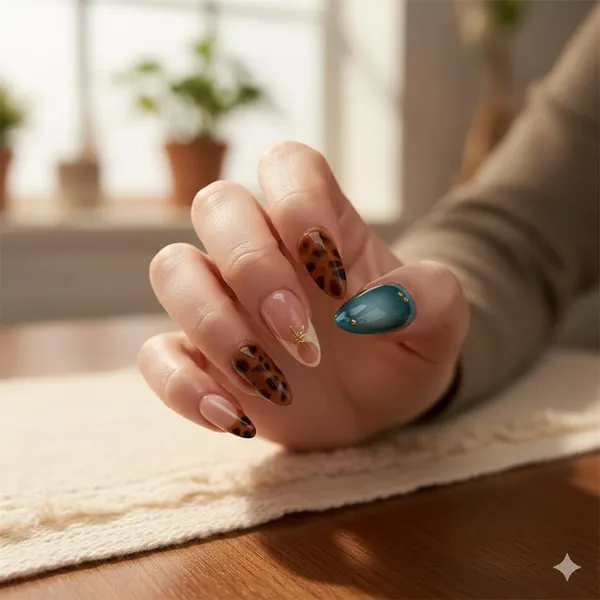Teal_Tortoise_Shell_Press_On_Nails_Nude_Brown_Teal_With_Gold_Accents