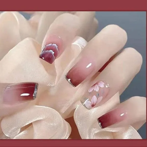 Wine_Roses_Press_On_Nails_Burgundy_Gradient_With_Floral_Accents