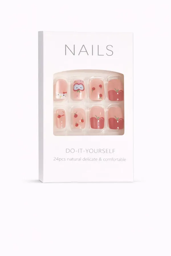 Cherry_Blossom_Press_On_Nails_Nude_With_Red_Cherry_Owl_Accents