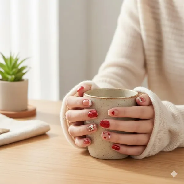 Cherry_Blossom_Press_On_Nails_Nude_With_Red_Cherry_Owl_Accents