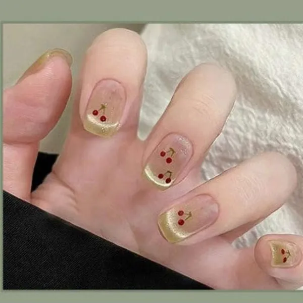 Cherry_Design_Beige_Press_On_Nails