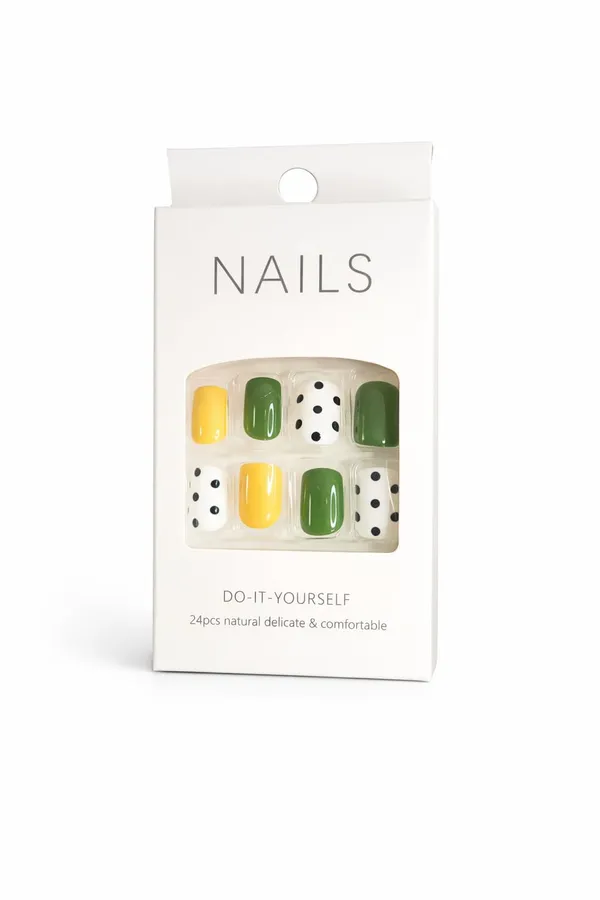 Olive_Garden_Press_On_Nails_Green_Yellow_With_Polka_Dot_Accents