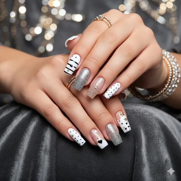 White_Glitter_Stripe_Press_On_Nails_Polka_Dot_Stripe_With_Gold_Star_Accents