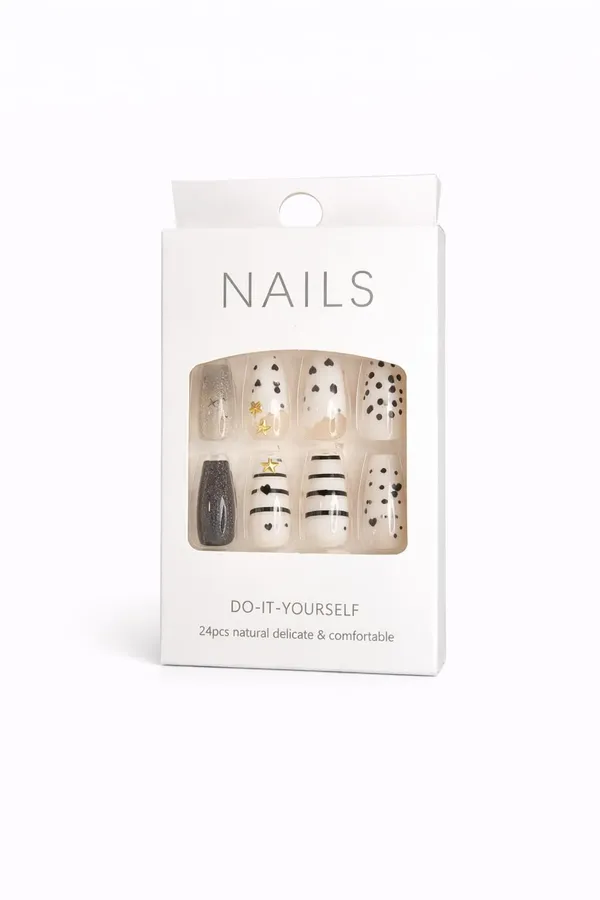 White_Glitter_Stripe_Press_On_Nails_Polka_Dot_Stripe_With_Gold_Star_Accents