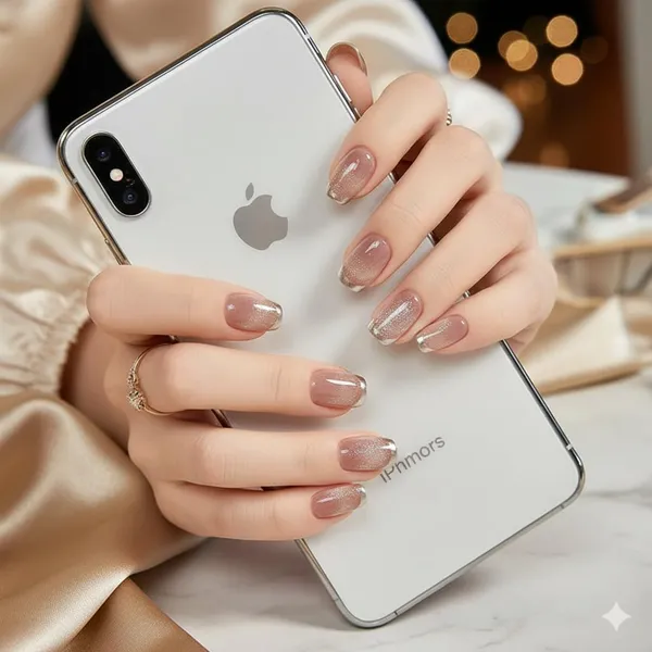 Nude_Silver_French_Tip_Bridal_Press_On_Nails