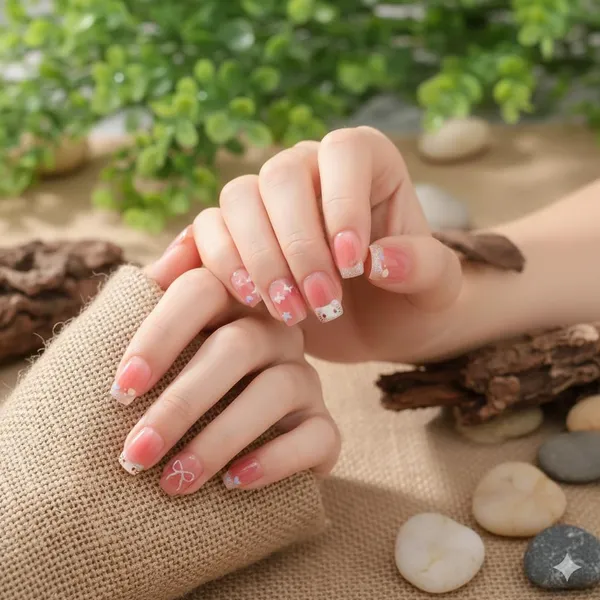 Pink_French_Tip_Press_On_Nails_Bow_Star_24Pcs