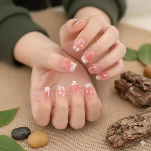 Pink_French_Tip_Press_On_Nails_Bow_Star_24Pcs