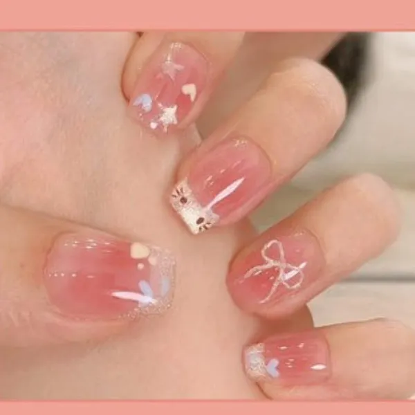 Pink_French_Tip_Press_On_Nails_Bow_Star_24Pcs