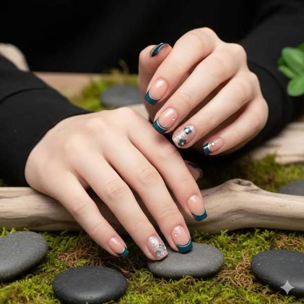 Teal_French_Tip_Press_On_Nails_Nude_With_Deep_Teal_Tips_Flower_Accents