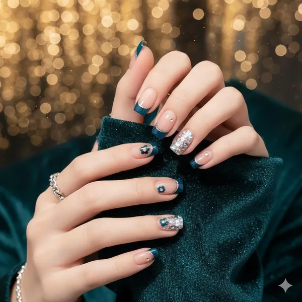 Teal_French_Tip_Press_On_Nails_Nude_With_Deep_Teal_Tips_Flower_Accents