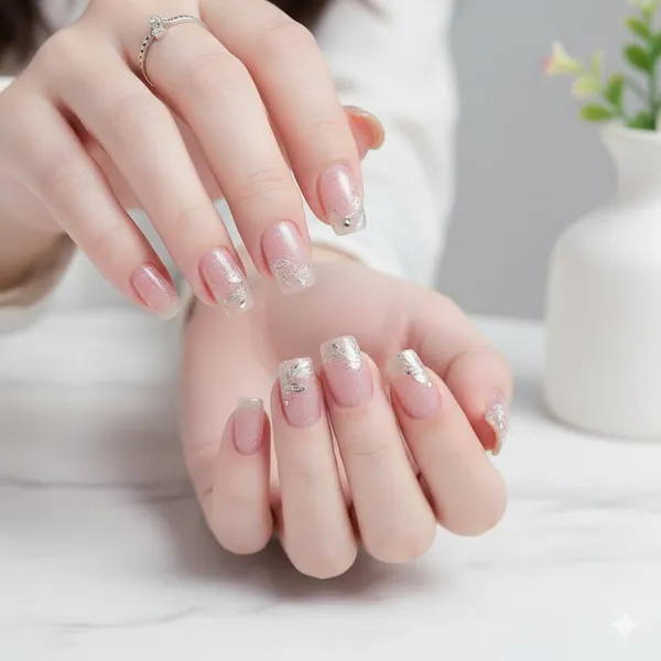 Silver_Sparkle_Press_On_Nails_Soft_Pink_With_Glitter_French_Tips