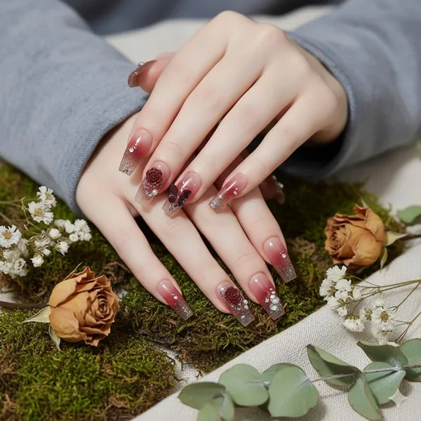 Burgundy_Rose_Glitter_Press_On_Nails_Wine_Red_Gradient_With_Flower_Crystal_Accents