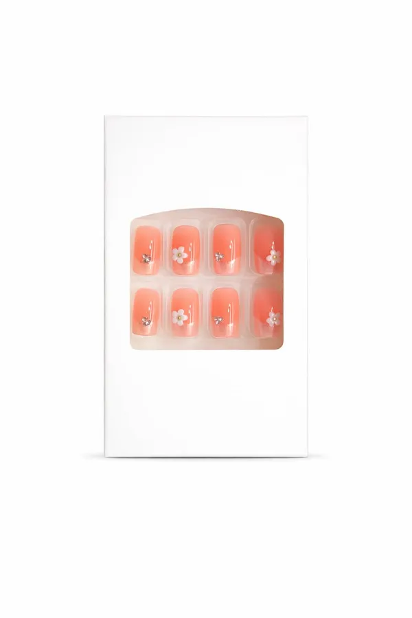 Peachy_Blossom_Press_On_Nails_Coral_Gradient_With_Floral_Accents