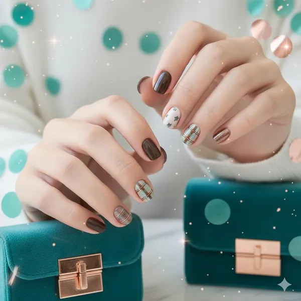 Teal_Mix_Press_On_Nails_With_Plaid_Star_Accents_24_Pcs