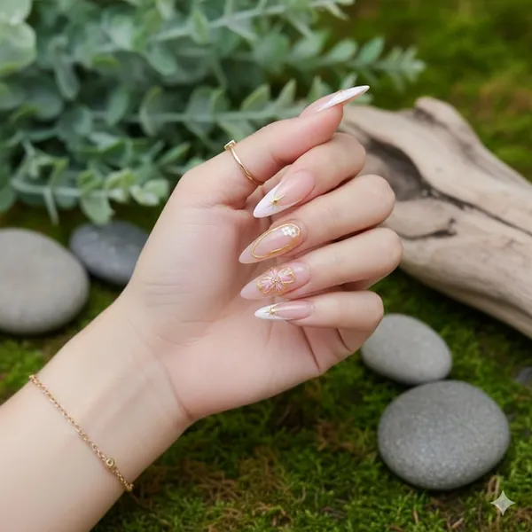 Pink_Ombre_French_Tip_Press_On_Nails_Nude_To_White_With_Gold_Flower_Star_Accents