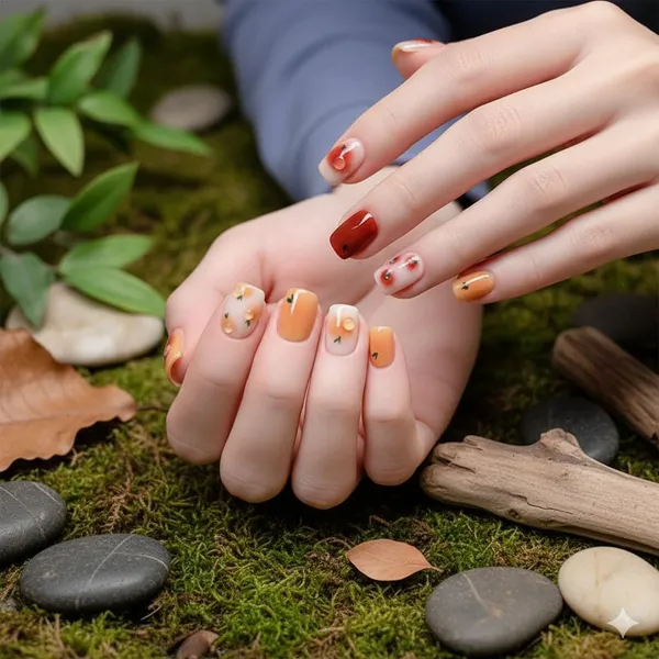 Autumn_Fruit_Press_On_Nails_Orange_Red_With_Apple_Orange_Accents