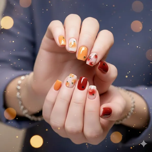 Autumn_Fruit_Press_On_Nails_Orange_Red_With_Apple_Orange_Accents