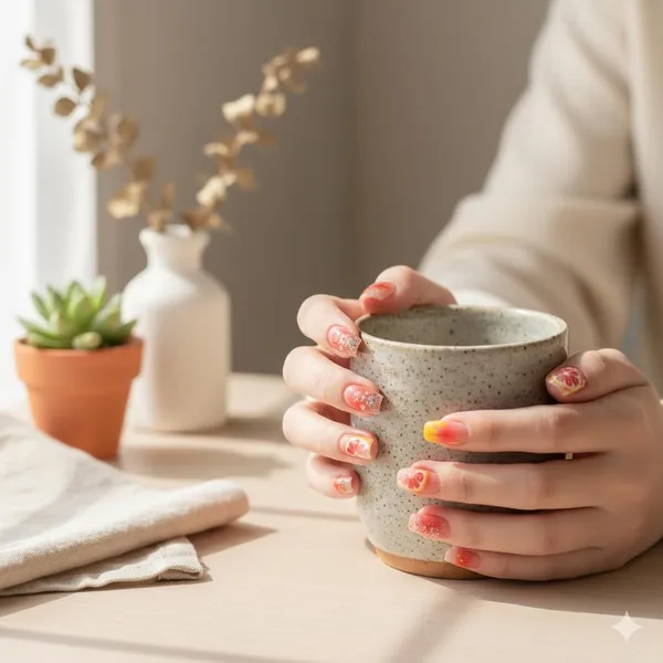 Citrus_Bloom_Press_On_Nails_Coral_Gradient_With_Grapefruit_Glitter