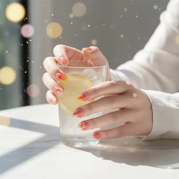 Citrus_Bloom_Press_On_Nails_Coral_Gradient_With_Grapefruit_Glitter