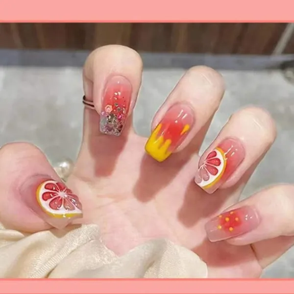 Citrus_Bloom_Press_On_Nails_Coral_Gradient_With_Grapefruit_Glitter
