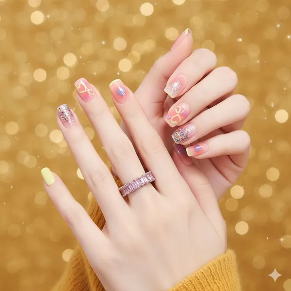 Pastel_Rainbow_Press_On_Nails_Pink_Purple_Yellow_Glitter_Mix